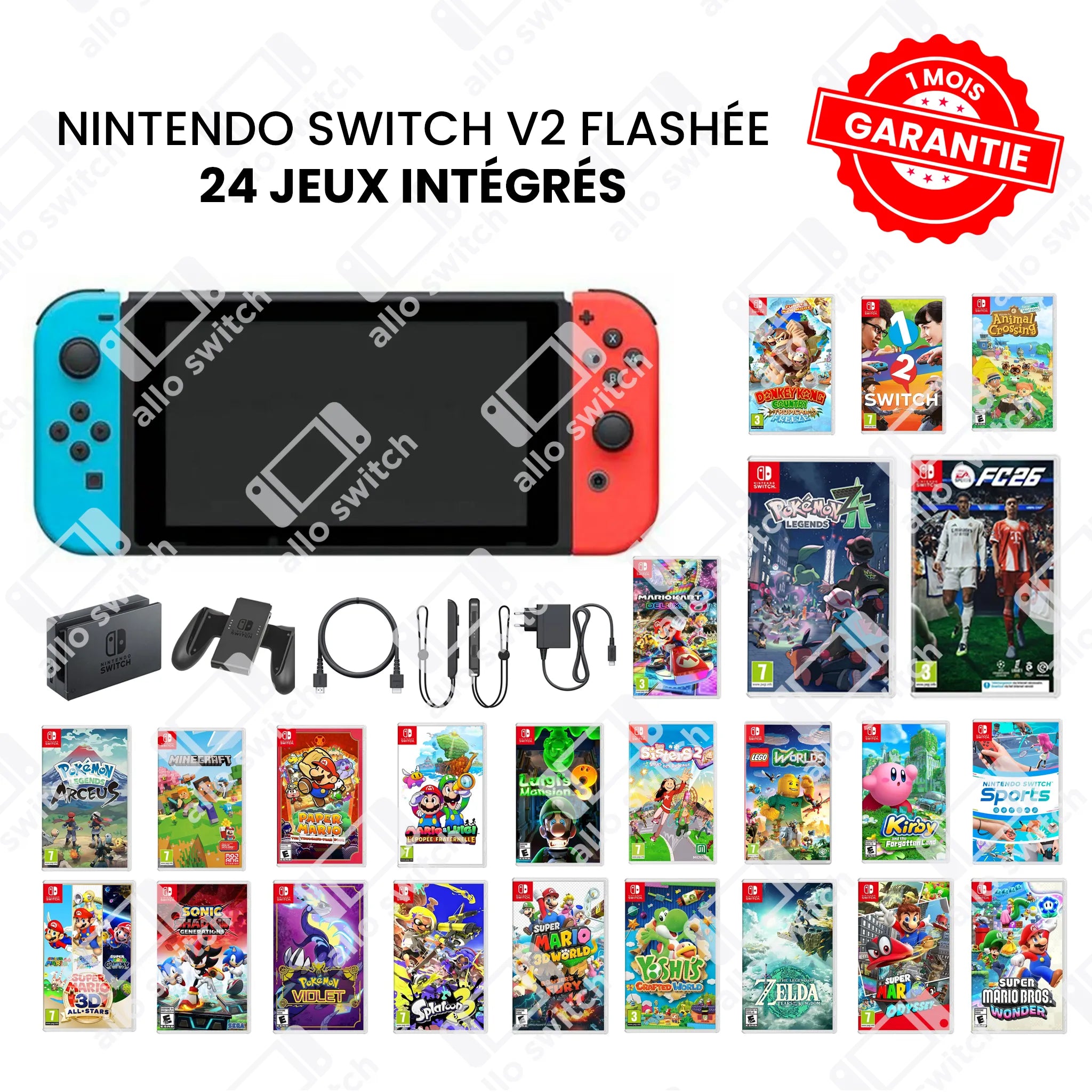 Nintendo switch V2 Flashée Occasion + 24 jeux