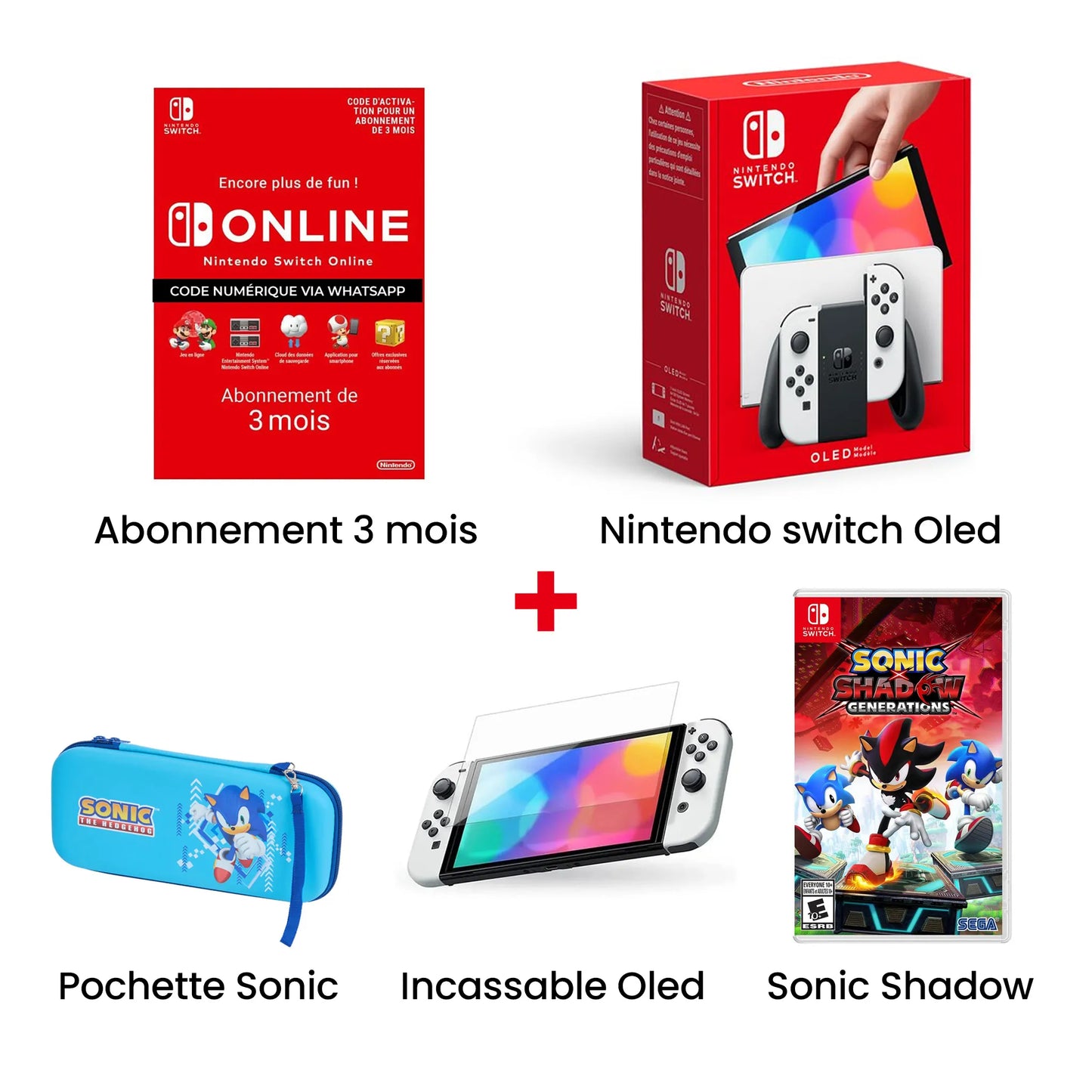 Pack Nintendo Switch Oled + Pochette Sonic + Incassable + Abonnement 3 mois