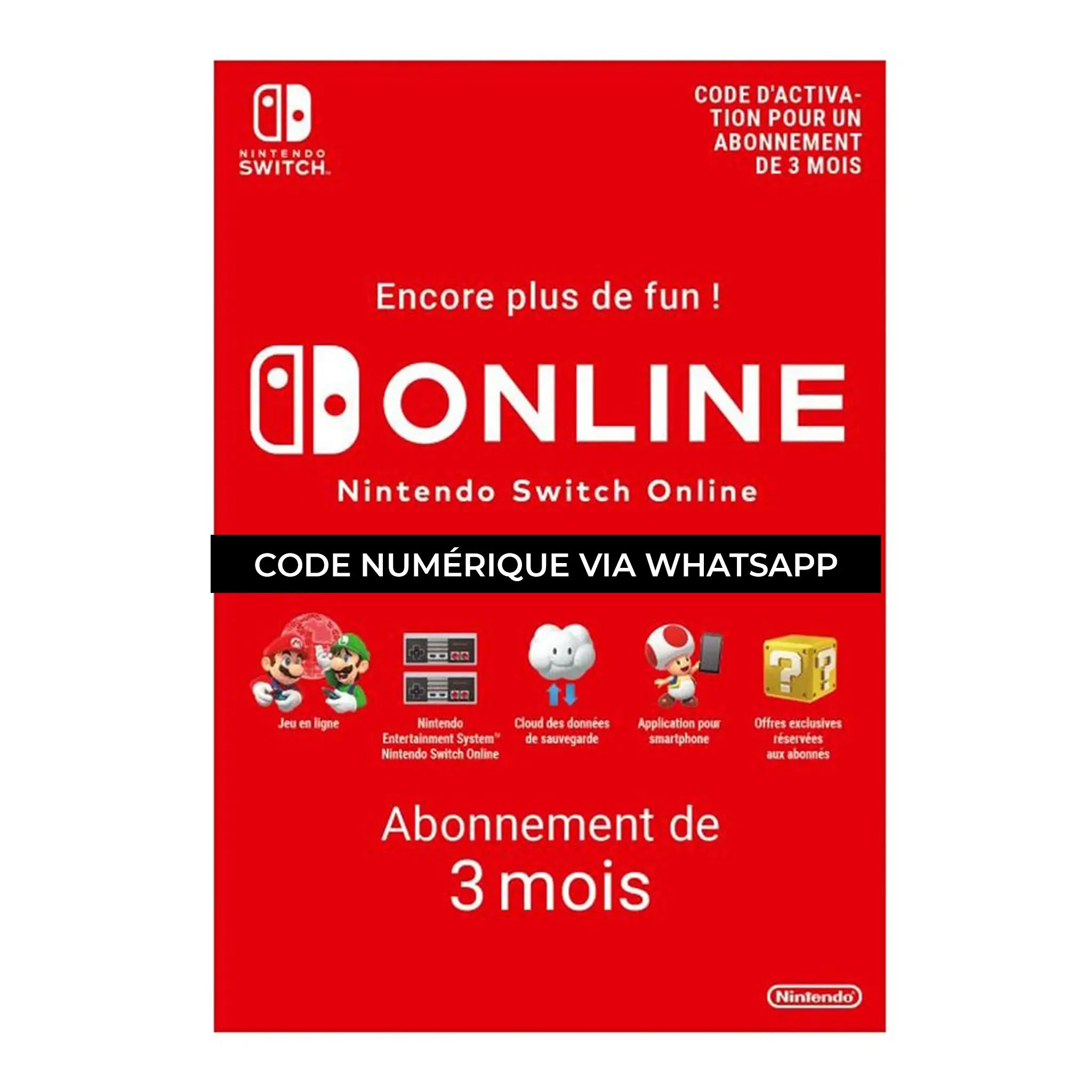 Code de téléchargement Nintendo Switch Online 3 mois d'abonnement