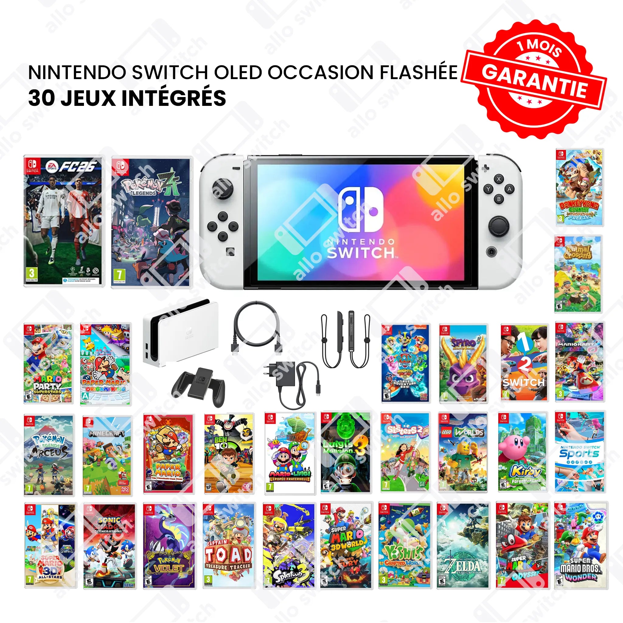Nintendo Switch Oled Occasion Flashée + 30 jeux