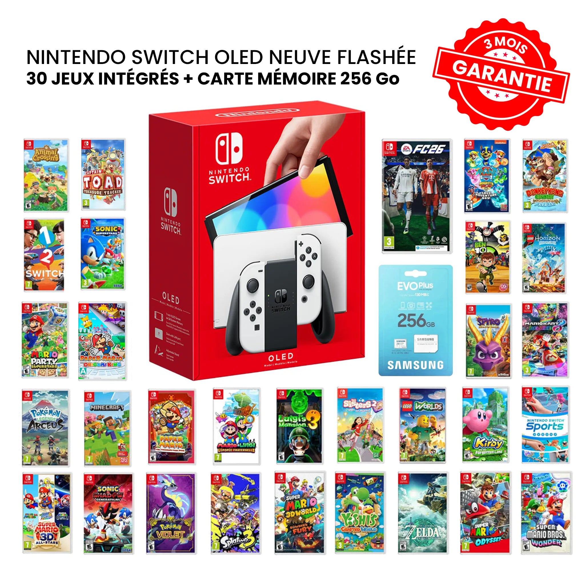 Nintendo Switch OLED Flashée Neuve + 30 Jeux