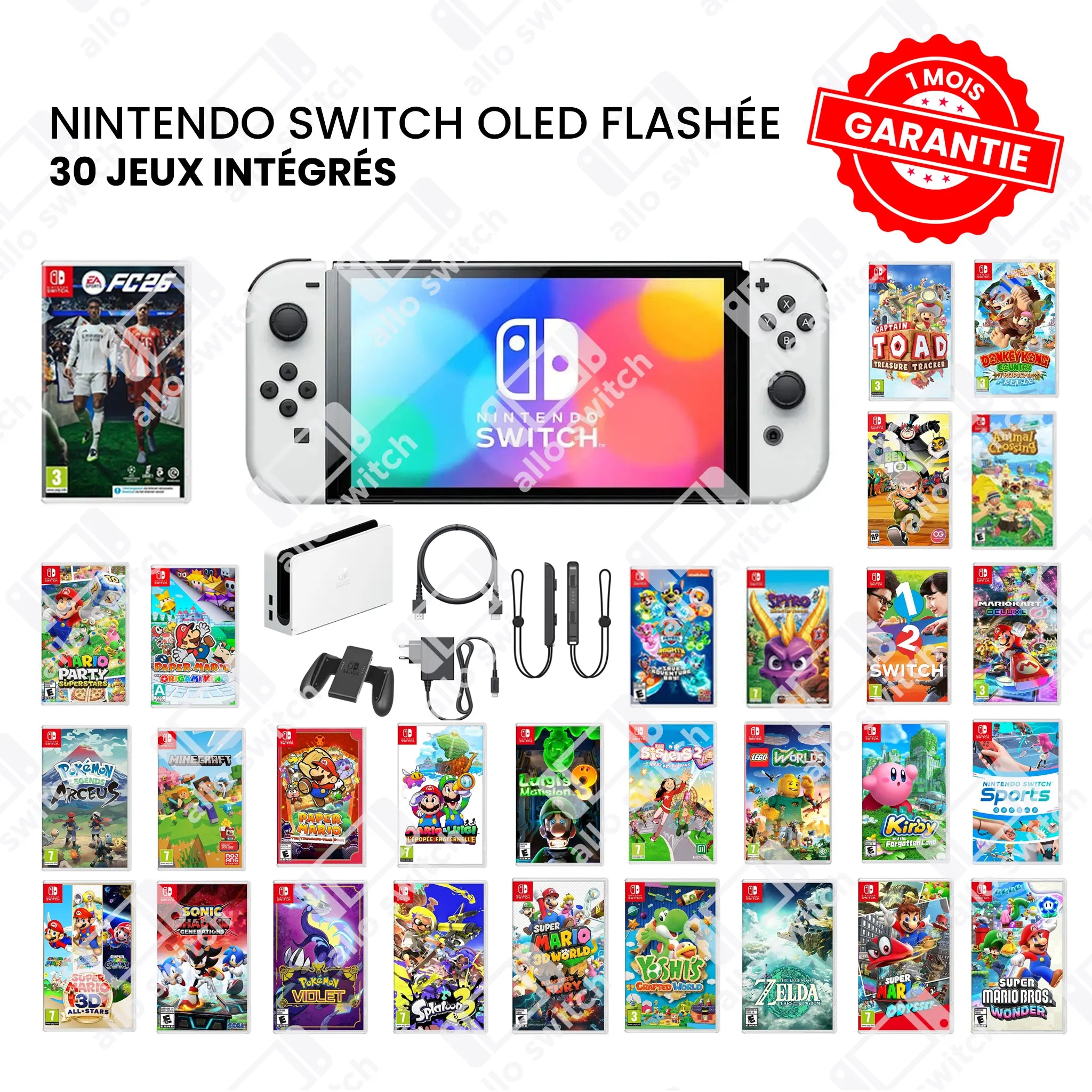 Nintendo Switch Oled Occasion Flashée + 30 jeux