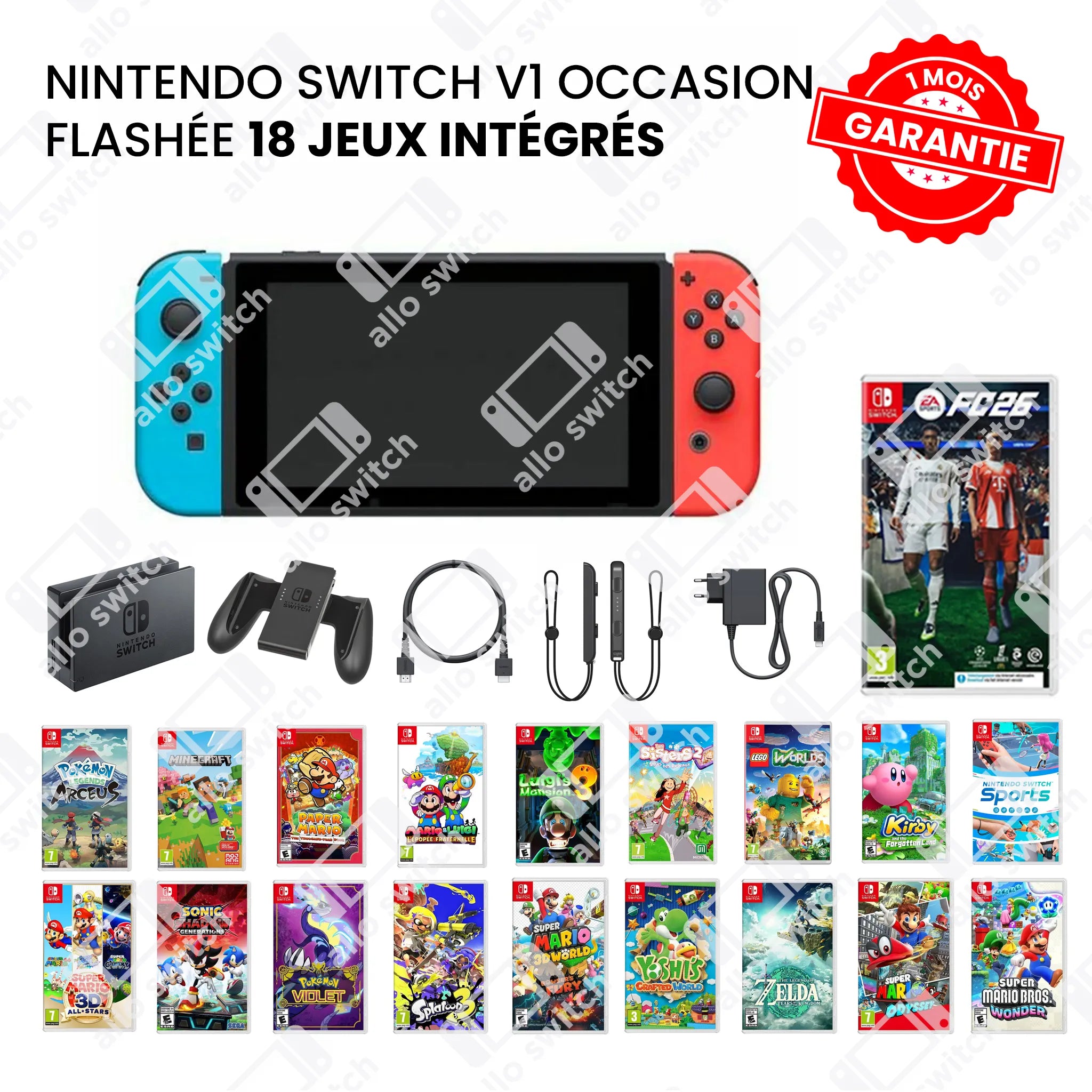 Nintendo Switch V1 Occasion flashée + 18 Jeux