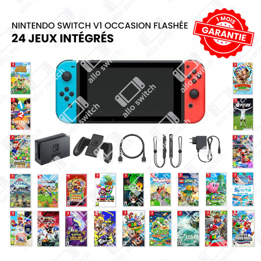 Nintendo Switch V1 Occasion flashée + 24 Jeux