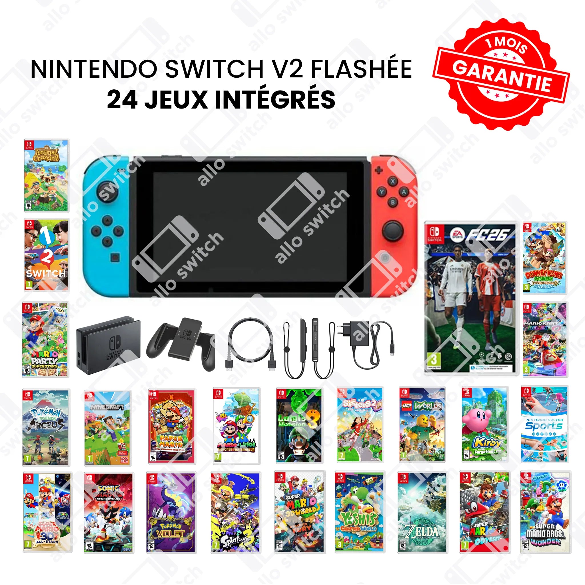 Nintendo switch V2 Flashée Occasion + 24 jeux
