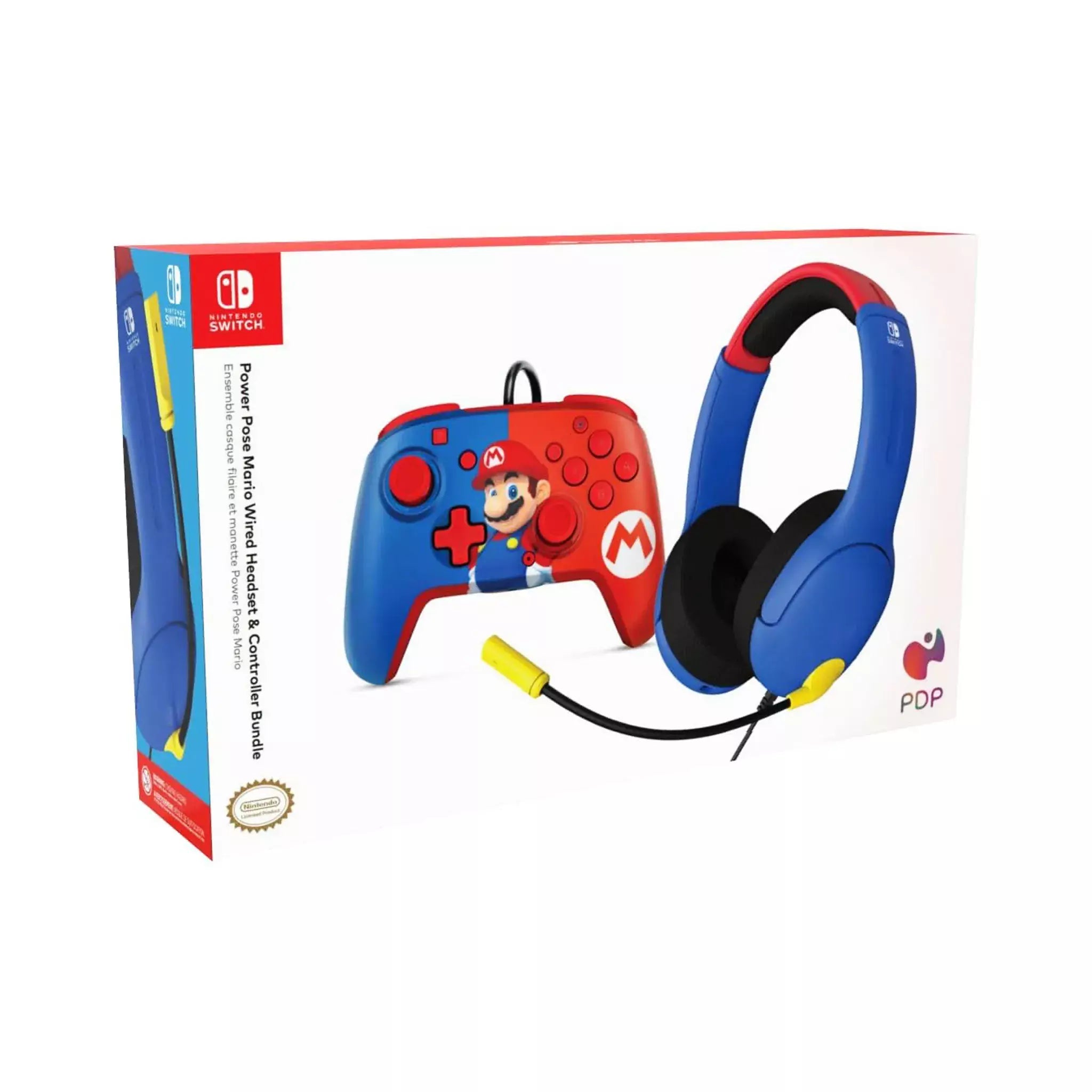 Pack Gaming Mario Manette filaire + Casque filaire pour Nintendo Switch