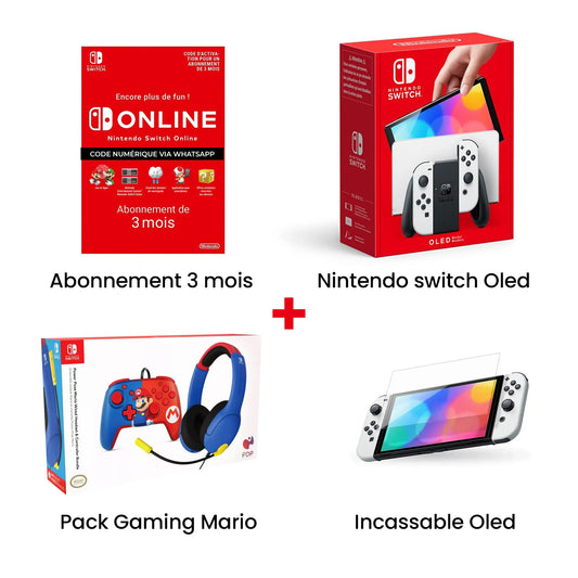 Pack Nintendo Switch Oled+Pack Mario Gaming+Incassable et abonnement 3 mois