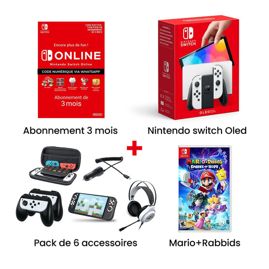 Pack oled + accessoires + mario rabbids et abonnement 3 mois