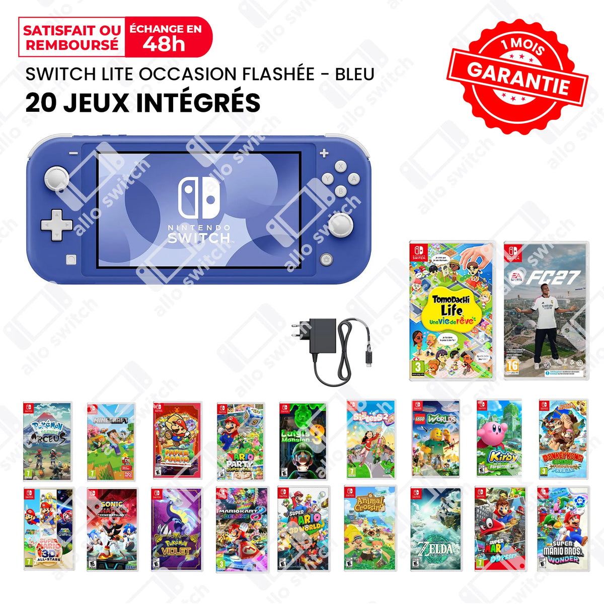 Nintendo Switch Lite Occasion Flashée Bleu + 20 Jeux