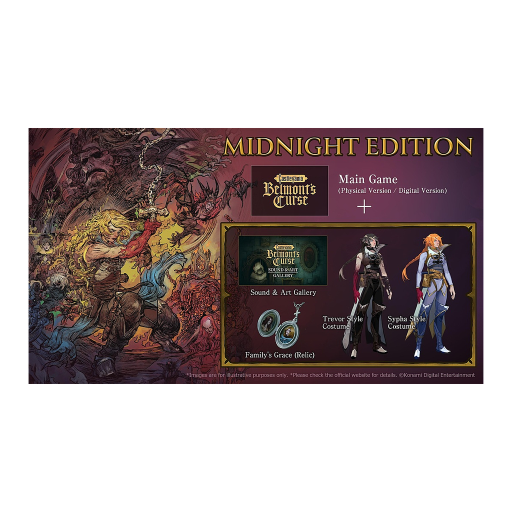 Castlevania Belmont's Curse Midnight Edition Nintendo Switch - contenu de l'édition