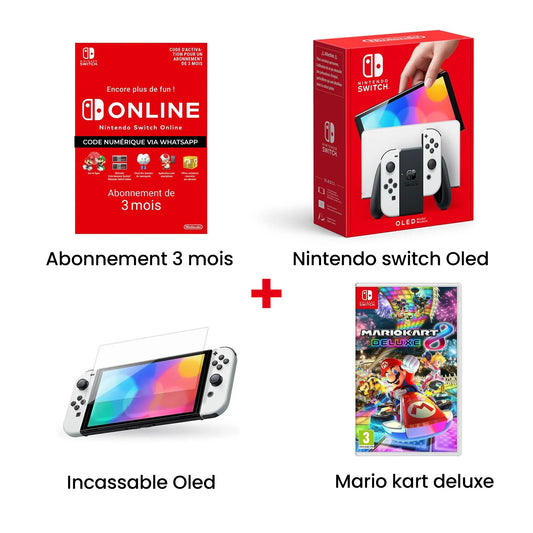 Pack Nintendo Switch Oled + Mario Kart + incassable et Abonnement 3 mois