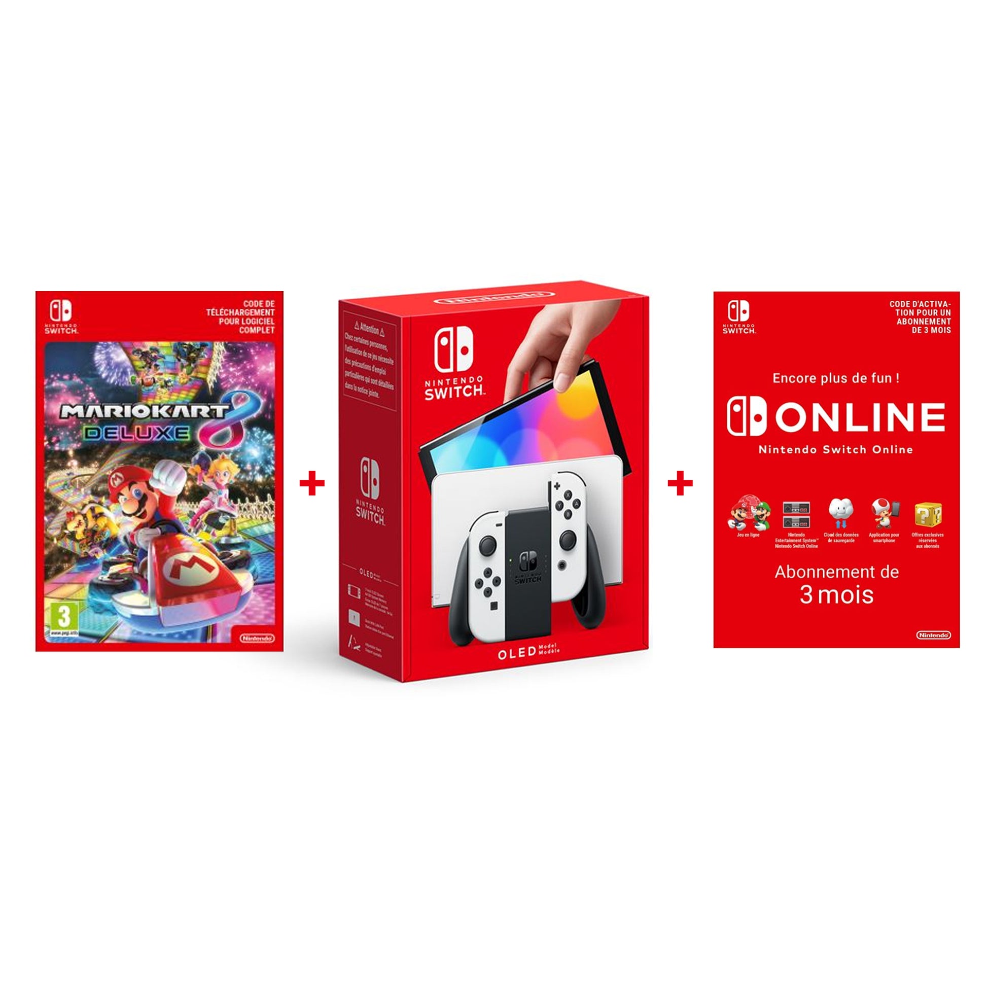 pack Nintendo Switch OLED avec Mario Kart 8 Deluxe et 3 mois d’abonnement Nintendo Switch Online